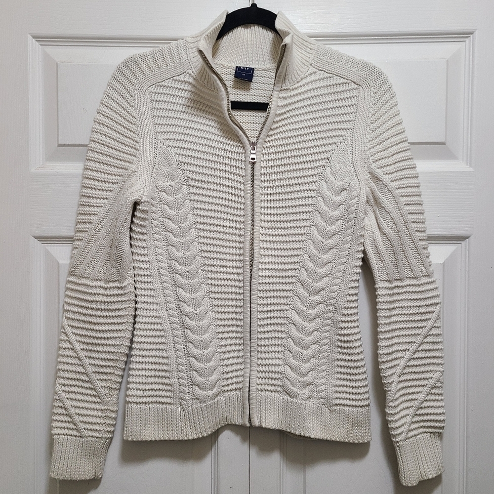 GAP COTTON WHITE FULL ZIP CARDIGAN SIZE XS‎